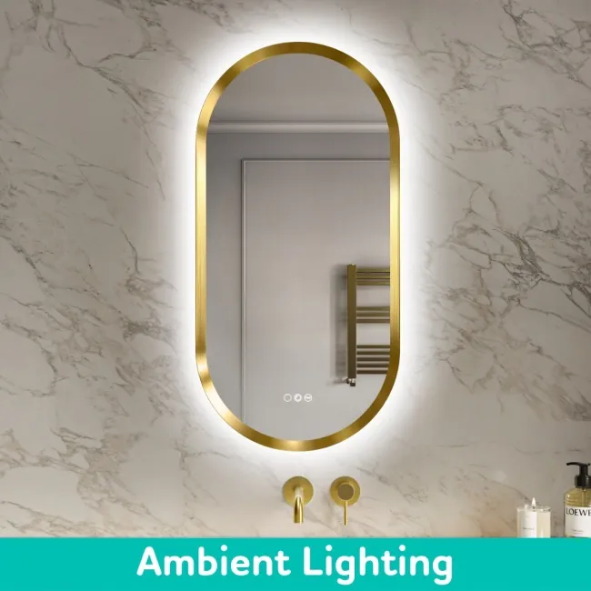 Isabel Brushed Brass Pill RGB LED Mirror with Ghost Technology 1000x500mm