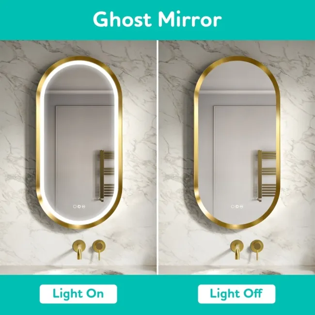 Isabel Brushed Brass Pill RGB LED Mirror with Ghost Technology 1000x500mm
