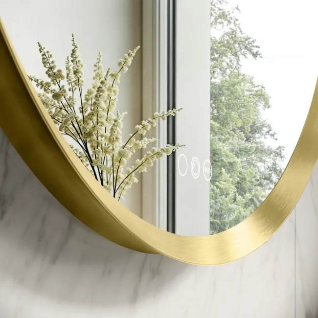 Isabel Brushed Brass Pill RGB LED Mirror with Ghost Technology 1000x500mm