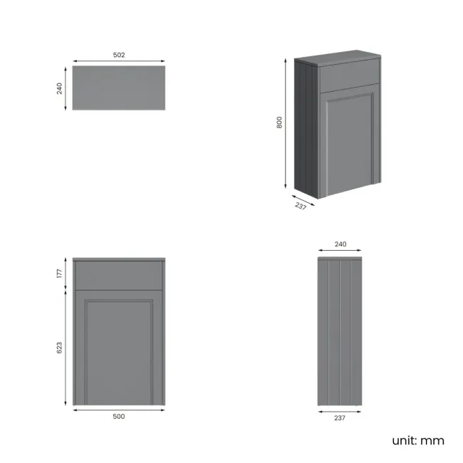Monaco Fog Grey Slimline Back To Wall Toilet Unit 500mm