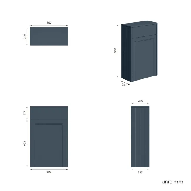 Monaco Navy Blue Slimline Back To Wall Toilet Unit 500mm