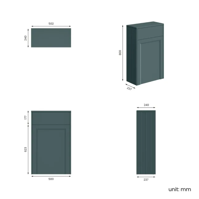 Monaco Mystic Green Slimline Back To Wall Toilet Unit 500mm