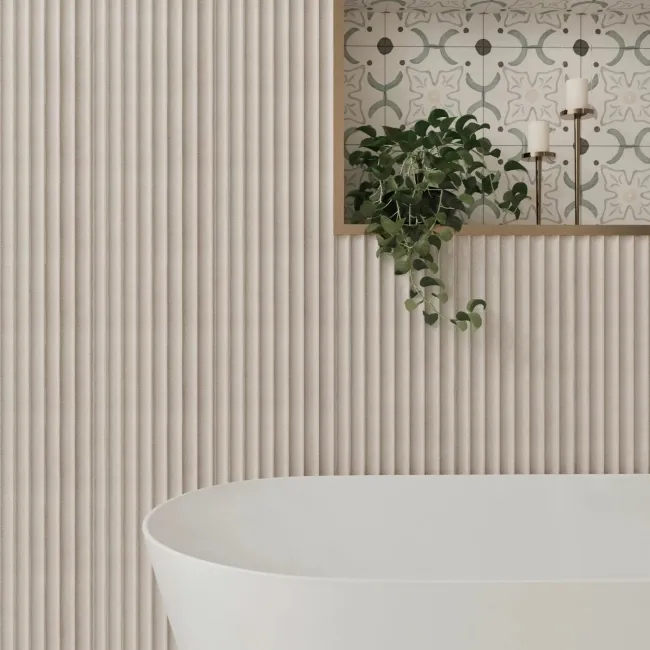 Trepanel Aqua 3D® Waterproof Ivory Stone Effect Fluted Wall Panel 3 Pack (Covers 1.80 SQM)
