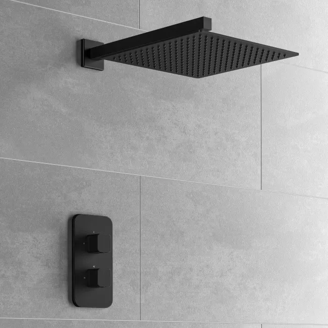Galway Premium Matt Black Square Thermostatic Shower Set - 300mm Head