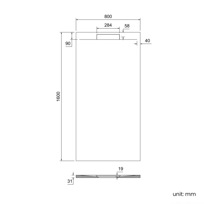 Tokyo Rectangular Matt White Slate Texture Stone Shower Tray 1600x800mm