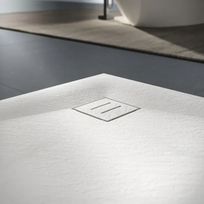 Berlin Quadrant Matt White Slate Effect SMC Composite Shower Tray 900x900mm