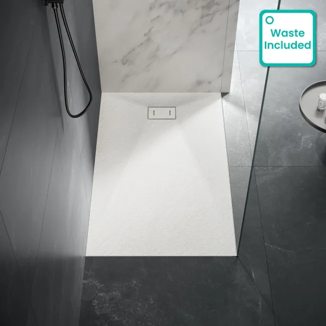 Berlin Rectangular Matt White Slate Effect SMC Composite Shower Tray 1500x800mm