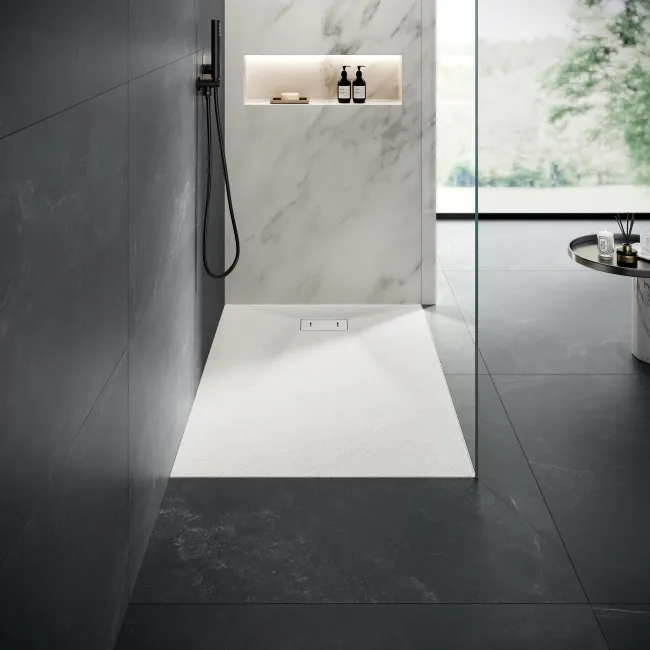 Berlin Rectangular Matt White Slate Effect SMC Composite Shower Tray 1500x800mm