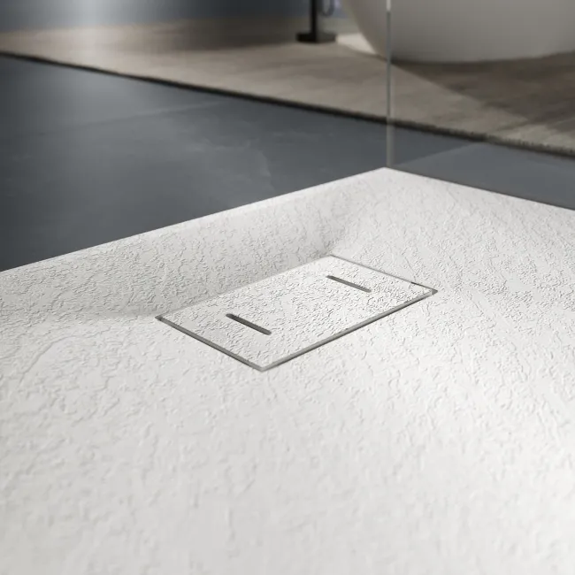 Berlin Rectangular Matt White Slate Effect SMC Composite Shower Tray 1500x800mm