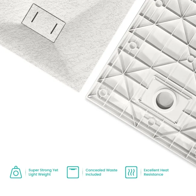 Berlin Rectangular Matt White Slate Effect SMC Composite Shower Tray 1500x800mm