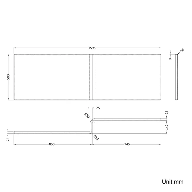 L Shaped 1600 Shower Bath with Front Panel & 6mm Easy Clean Matt Black Grid Bath Screen - Right Handed