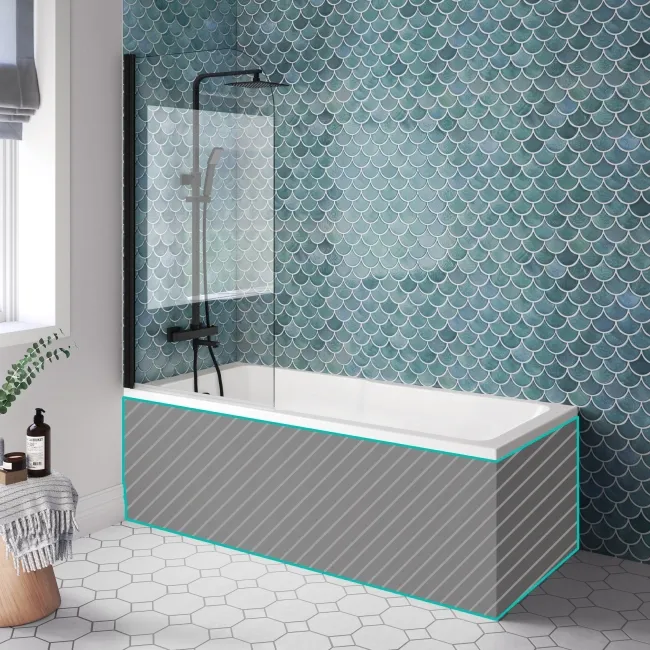 Antigua 1700x750 Keyhole Shower Bath & 6mm Easy Clean Matt Black Bath Screen