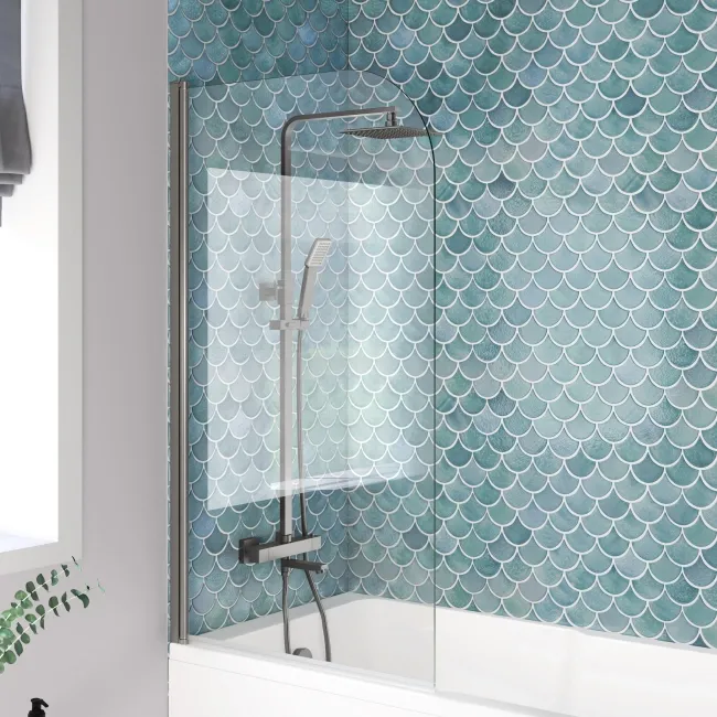 Antigua 1700x750 Keyhole Shower Bath & 6mm Easy Clean Brushed Gunmetal Bath Screen