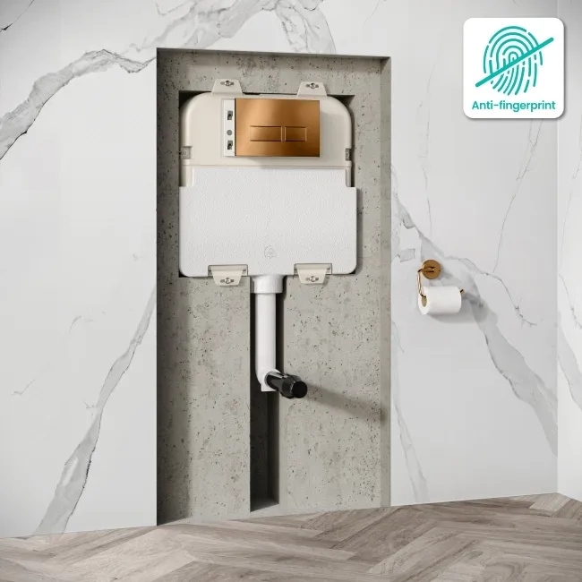Idaho Pneumatic Concealed Cistern with Brushed Copper Flush Plate - Square Buttons