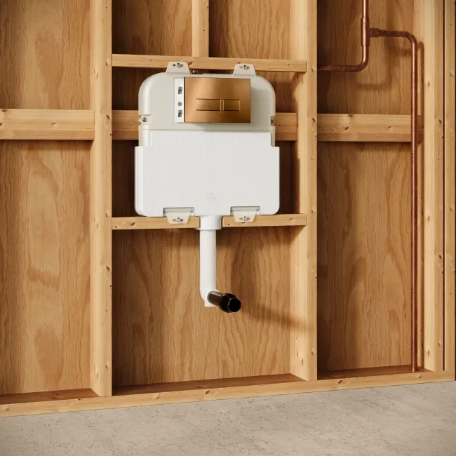 Idaho Pneumatic Concealed Cistern with Brushed Copper Flush Plate - Square Buttons