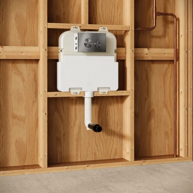 Idaho Pneumatic Concealed Cistern with Brushed Gunmetal Flush Plate - Round Buttons