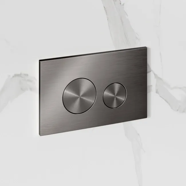 Idaho Pneumatic Concealed Cistern with Brushed Gunmetal Flush Plate - Round Buttons