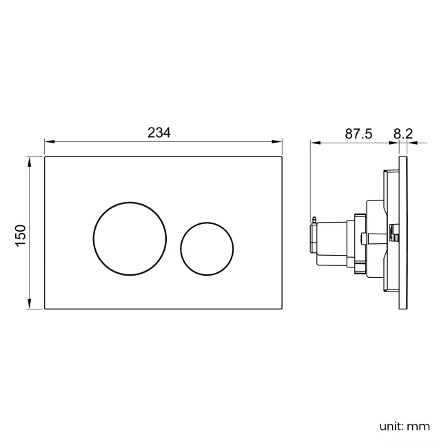 Idaho Pneumatic Concealed Cistern with Brushed Gunmetal Flush Plate - Round Buttons