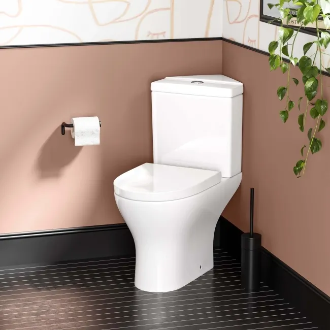 Orlando Rimless Close Coupled Corner Toilet With Soft Close Seat