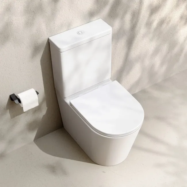 Loma Matt White Rimless Fully Back To Wall Close Coupled Toilet With Premium Soft Close Slim Seat