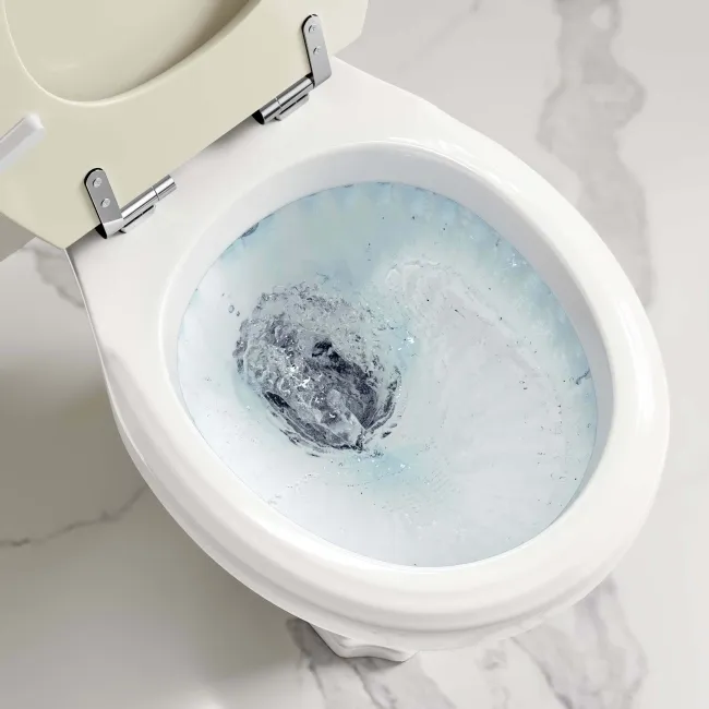 Hudson Traditional High-Level Toilet With Chalk White Seat & Pedestal Basin - Double Tap Hole