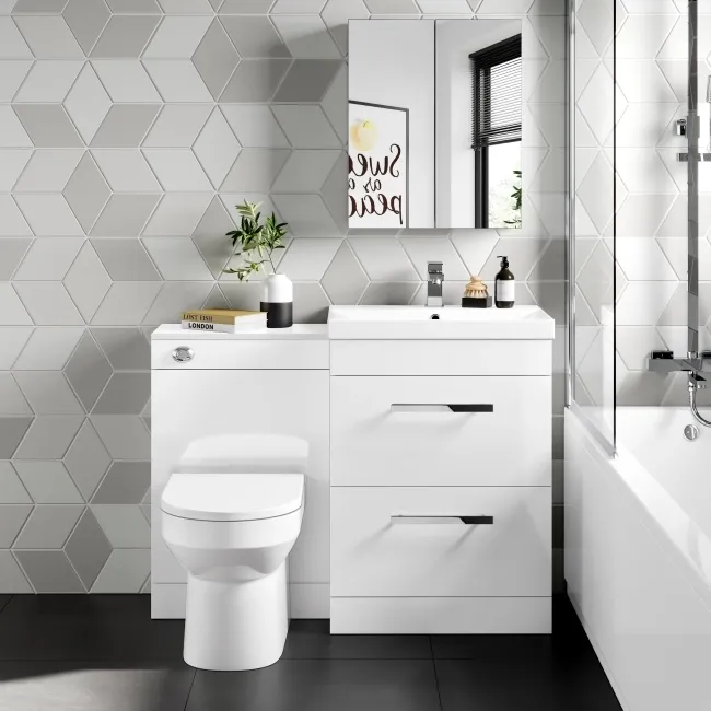 Avon Gloss White Combination Basin Drawer and Miami Toilet 1100mm