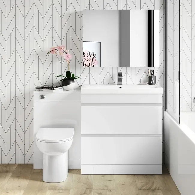 Trent Gloss White Combination Basin Drawer and Aruba Toilet 1300mm