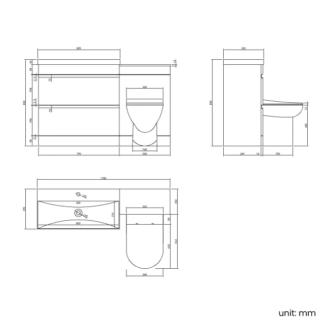 Trent Gloss White Combination Basin Drawer and Aruba Toilet 1300mm