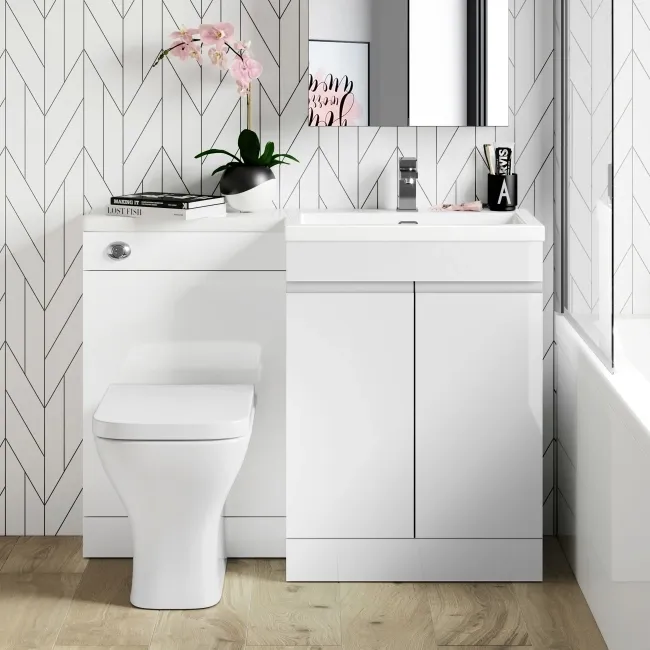 Trent Gloss White Combination Vanity Basin and Atlanta Toilet 1100mm - Right Handed