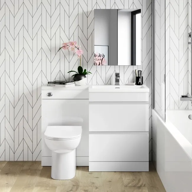 Trent Gloss White Combination Basin Drawer and Aruba Toilet 1100mm - Right Handed