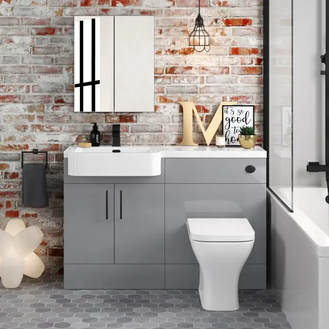 Harper Stone Grey Combination Vanity Basin and Atlanta Toilet 1200mm - Black Accents - Left Handed