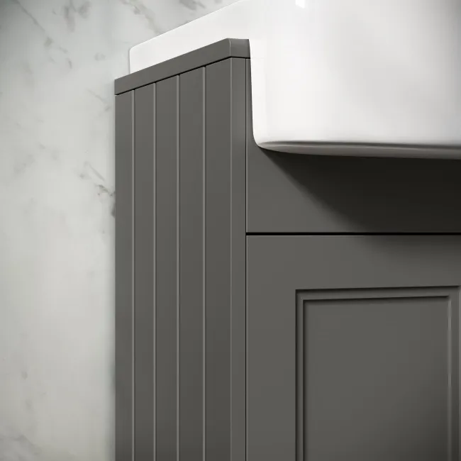 Monaco Graphite Grey Combination Vanity Basin and Hudson Toilet with Wooden Seat 1500mm