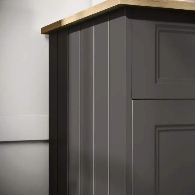 Lucia Graphite Grey Double Vanity with Oak Effect Top & Oval Counter Top Basin 1200mm - Brass Knurled Handles