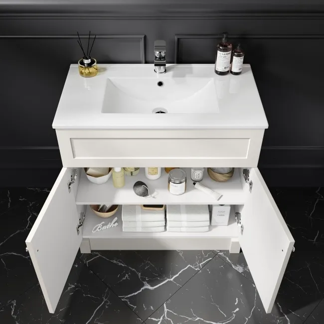 Milos Cotton White Combination Vanity Basin and Aruba Toilet 1300mm - Chrome Handles