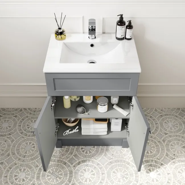 Milos Fog Grey Combination Vanity Basin and Aruba Toilet 1100mm - Chrome Handles