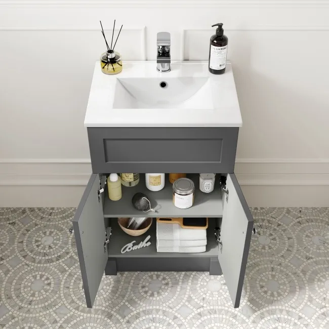 Milos Slate Grey Combination Vanity Basin and Aruba Toilet 1000mm - Chrome Handles