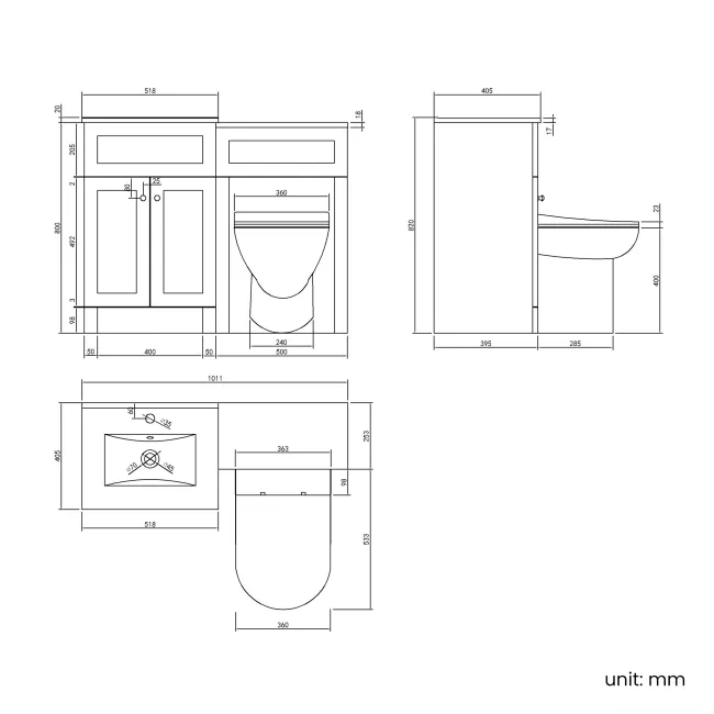 Milos Slate Grey Combination Vanity Basin and Aruba Toilet 1000mm - Chrome Handles