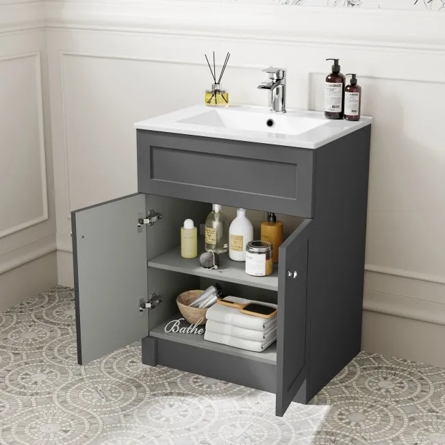 Milos Slate Grey Combination Vanity Basin and Miami Toilet 1100mm - Chrome Handles