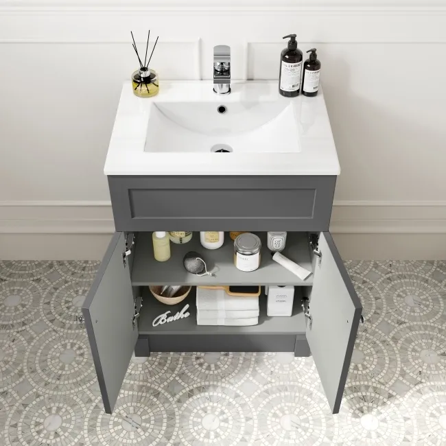Milos Slate Grey Combination Vanity Basin and Miami Toilet 1100mm - Chrome Handles