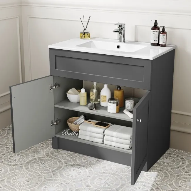 Milos Slate Grey Combination Vanity Basin and Houston Toilet 1300mm - Chrome Handles