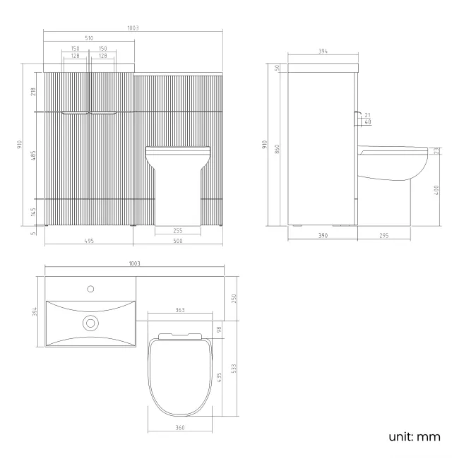 Havana Fluted Country Oak Combination Vanity Basin and Aruba Toilet 1000mm - Black Accents