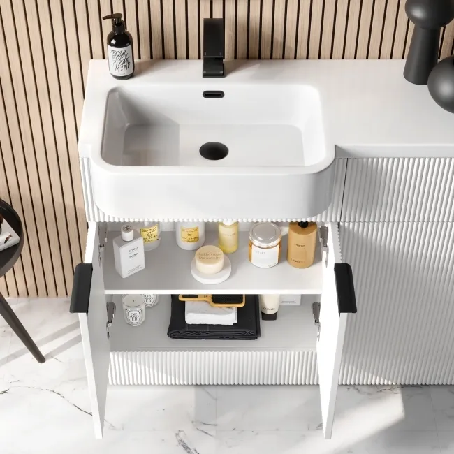 Sicily Fluted Coastal White Combination Vanity Basin and Tucson Toilet 1200mm - Black Accents - Left Handed