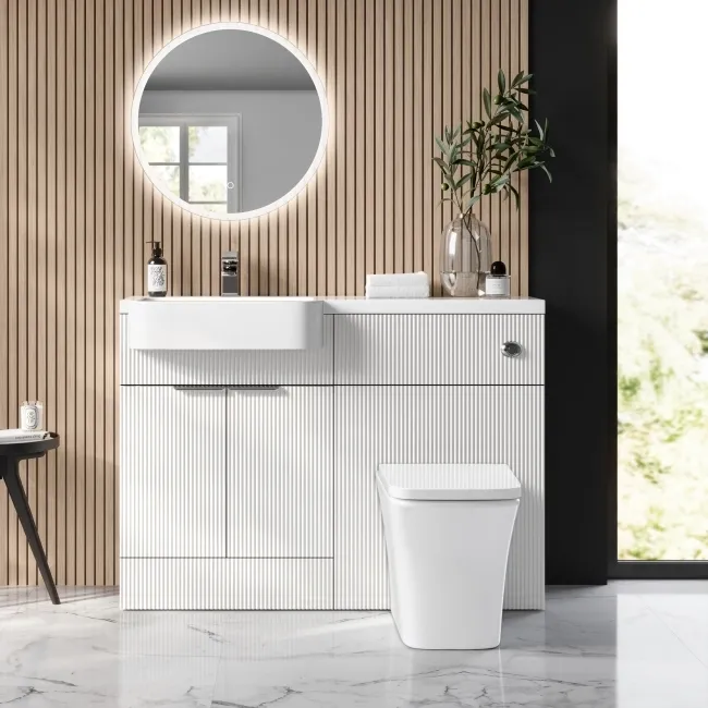 Sicily Fluted Coastal White Combination Vanity Basin and Houston Toilet 1200mm - Chrome Handles - Left Handed