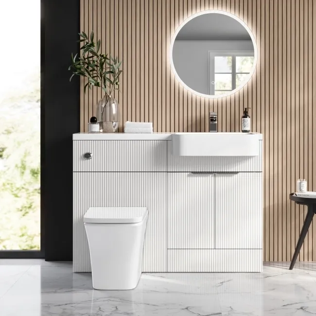 Sicily Fluted Coastal White Combination Vanity Basin and Houston Toilet 1200mm - Chrome Handles - Right Handed