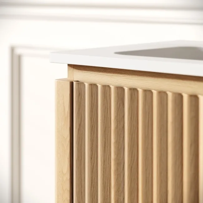Maru Oak Wood Grain Vanity Unit & Matt White Stone Basin 1000mm