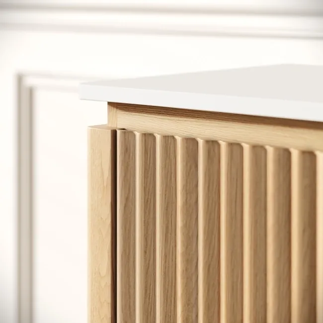 Maru Oak Wood Grain Vanity Cabinet 600mm with Matt White Stone Top - Basin Not Included