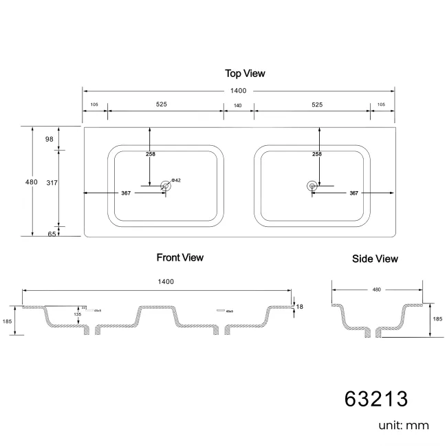 Maru Walnut Wood Grain Vanity Unit & Matt White Double Stone Basin 1400mm