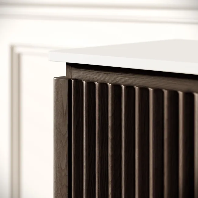 Maru Black Oak Wood Grain Vanity Cabinet 800mm with Matt White Stone Top - Basin Not Included