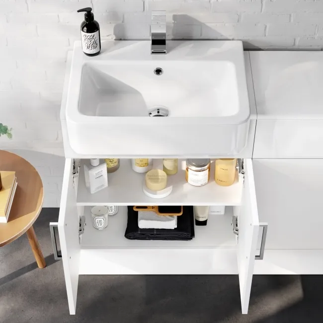 100% Waterproof - Harper Gloss White PVC Basin Vanity and Back To Wall Toilet Unit 1200mm - Excludes Toilet