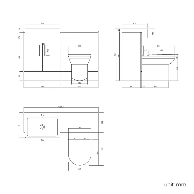 100% Waterproof - Harper Gloss White PVC Combination Vanity Basin and Miami Toilet 1200mm